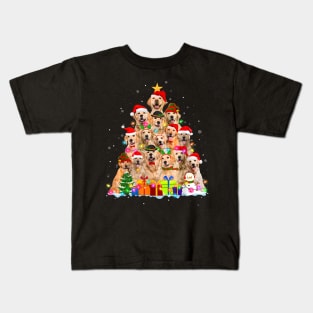 Golden Retriever Christmas Tree Santa Hat Xmas Kids T-Shirt